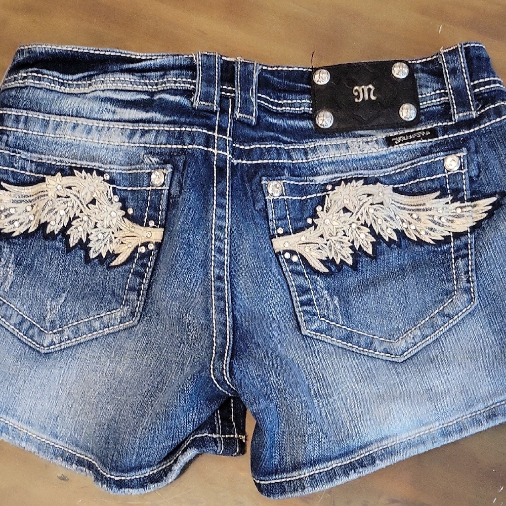 Miss Me Blue Jean Shorts with Silver Embellishments